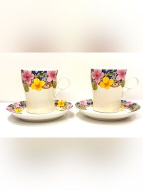 Vintage Mikasa Laureate A7713 Bone China Cups & Saucers - Set of 2 - Japan